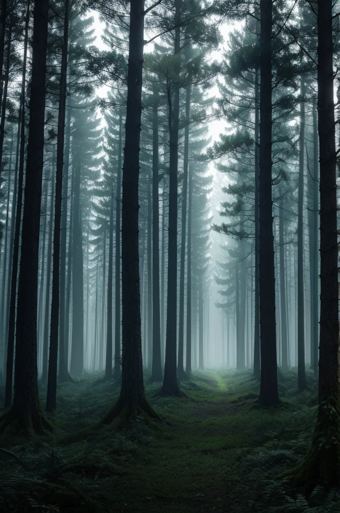 a forest, Darkening, chilling, Scene from horror, realisitic