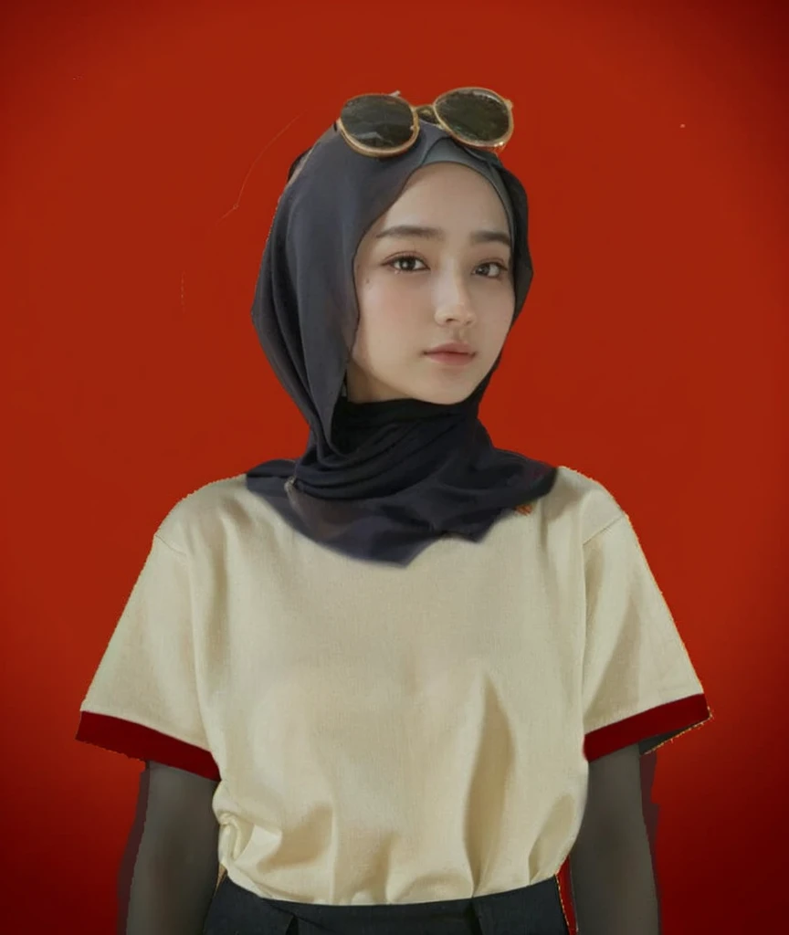 (Best quality, 8k, 32k, Masterpiece, UHD:1.2),Photo of Pretty Japanese hijab woman, large breasts, transparent shirt girl ,face focus,oversized_sweater, necklace, background, from above, looking at viewer, lingering, fetish hijab, hijab star