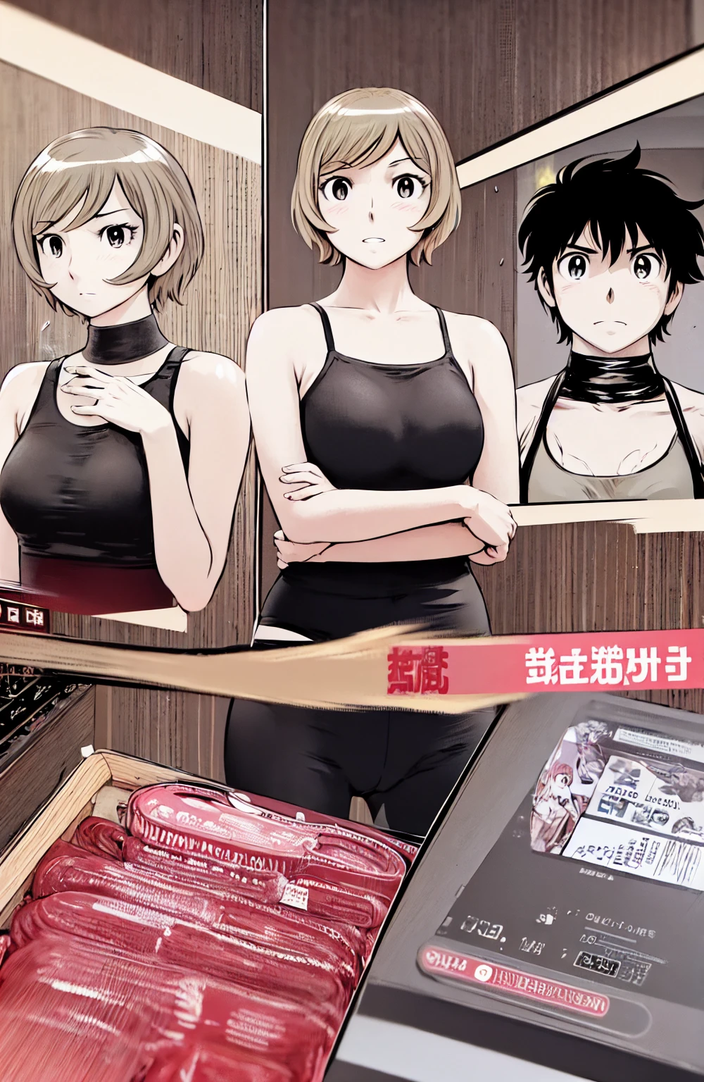 Sports Bra、panties、(masterpiece、Highest quality)、Highest quality, Ultra-high resolution, (((masterpiece))), alone, Sweat、Big eyes, Please show me your armpits, Composition from the front、（Short back hair、short hair、blonde、woman）、(Manga style:1.1)、Shortcuts、Embarrassed face、Cut your hair short、可愛いwomanの子、Big Breasts