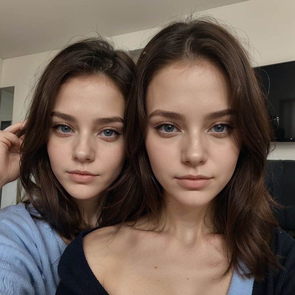 femme de 22 ans, cheveux longs bruns peu bouclés, yeux bleus, visage parfait, seule, selfi, belle vue$