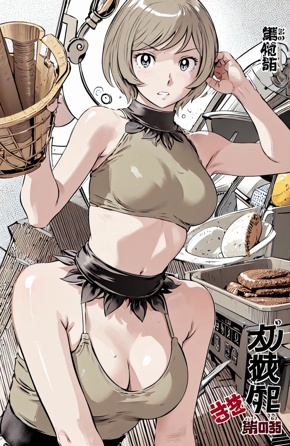 Sports Bra、pantieasterpiece、Highest quality)、Highest quality, Ultra-high resolution, (((masterpiece))), alone, Sweat、Big eyes, Please show me your armpits, Composition from the front、(Short back hair、short hair、blonde、woman)、(Manga style:1.1)、Shortcuts、Embarrassed face、Cut your hair short、可愛いwomanの子、Big Breasts