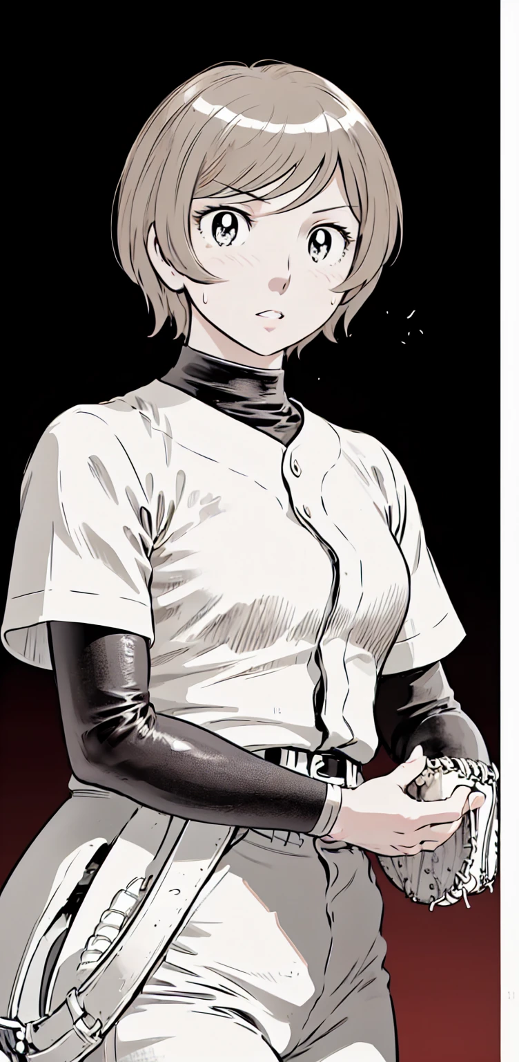 、(masterpiece、Highest quality)、Highest quality, Ultra-high resolution, (((masterpiece))), alone, Sweat、Big eyes,Show Viewer, 
blonde,(short hair:1.2), 
(Baseball uniforms:1.2), (Highest quality:1.3),One Girl,