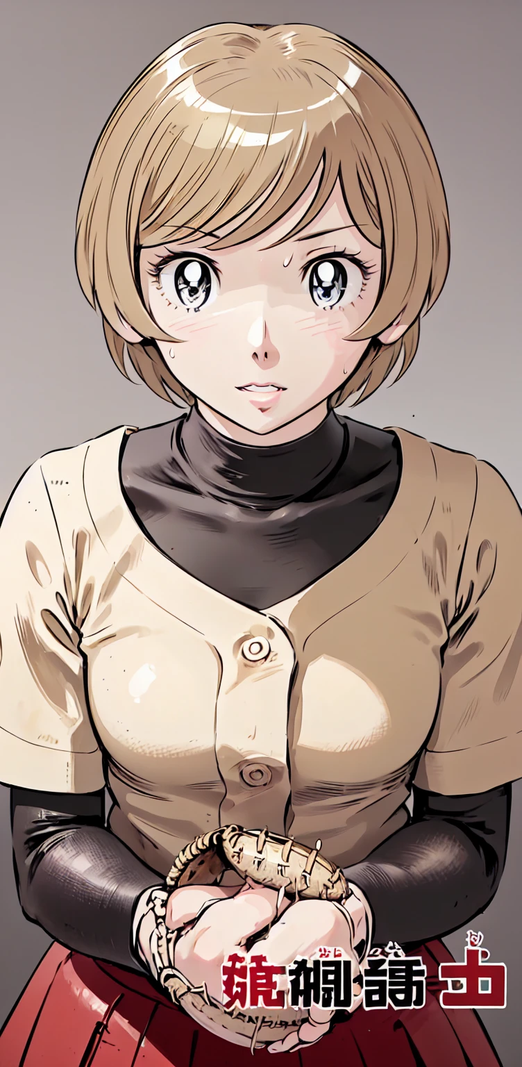 、(masterpiece、Highest quality)、Highest quality, Ultra-high resolution, (((masterpiece))), alone, Sweat、Big eyes,Show Viewer, 
blonde,(short hair:1.2), 
(Baseball uniforms:1.2), (Highest quality:1.3),One Girl,