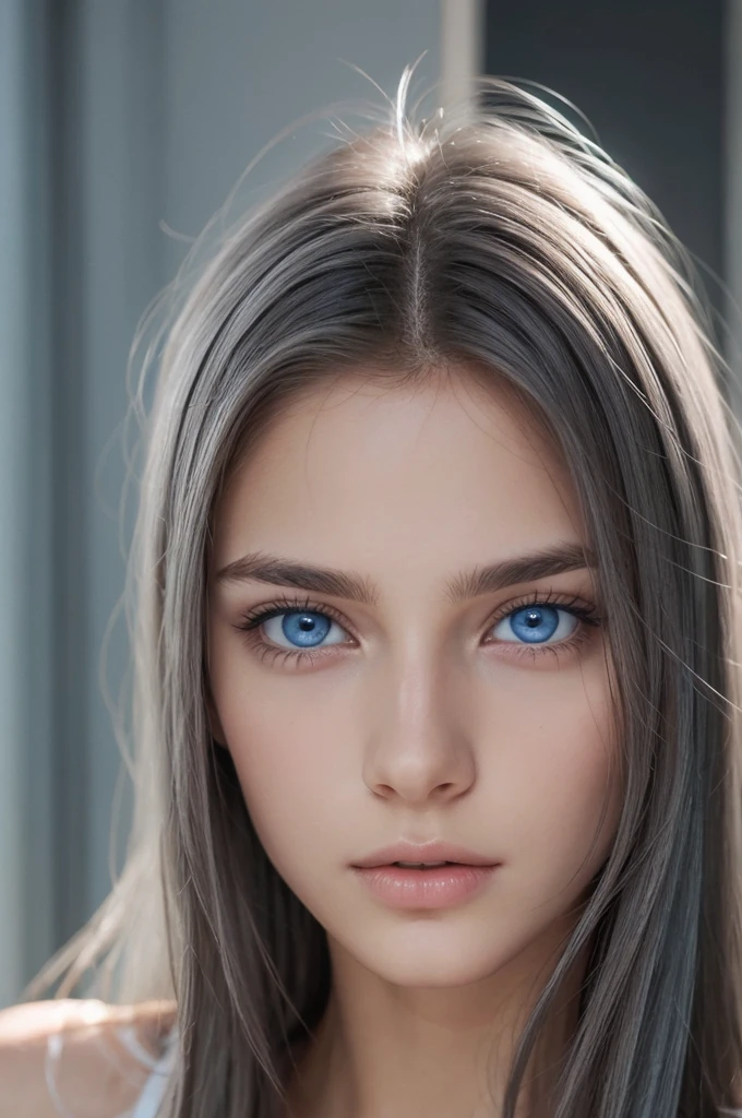 de ,cabelos negros cacheados,light blue eyes and gray eyes,white,serious gentle face