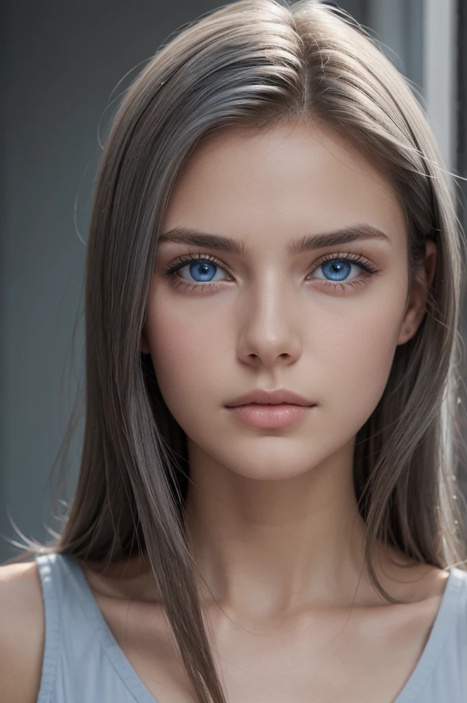 de 16 anos,cabelos negros cacheados,light blue eyes and gray eyes,white,serious gentle face