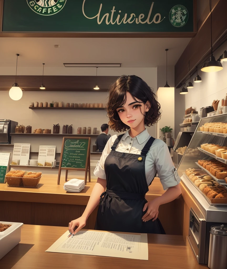 there is a drawing of a cafeteria with a sign on the counter, cafeteria, small hipster cafeteria, cozy cafeteria background, interior ilustrado do starbucks, detalhou um café de jazz vazioteria, cafeteria, cafeteria interior, cafeteria for mice, mysterious cafeteria girl, inspirado em Oswaldo Viteri, café da lanchonete, Renderização 2D, inspirado em Carlos Catasse