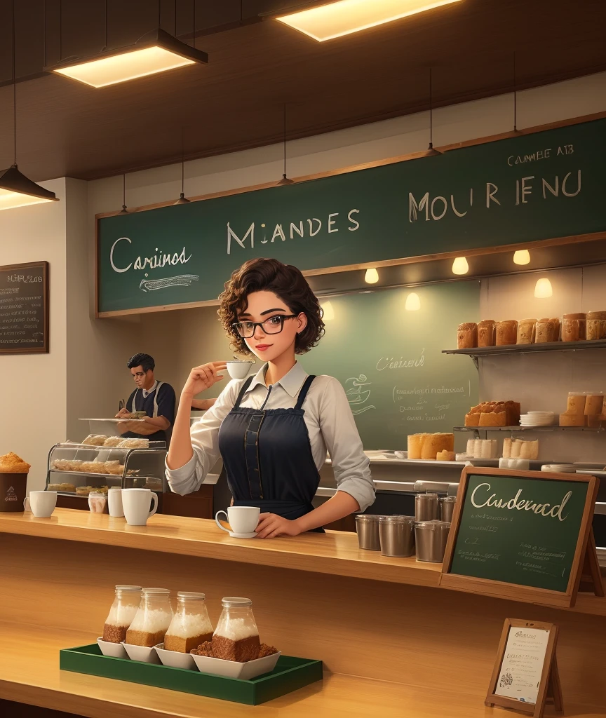 there is a drawing of a cafeteria with a sign on the counter, cafeteria, small hipster cafeteria, cozy cafeteria background, interior ilustrado do starbucks, detalhou um café de jazz vazioteria, cafeteria, cafeteria interior, cafeteria for mice, mysterious cafeteria girl, inspirado em Oswaldo Viteri, café da lanchonete, Renderização 2D, inspirado em Carlos Catasse
