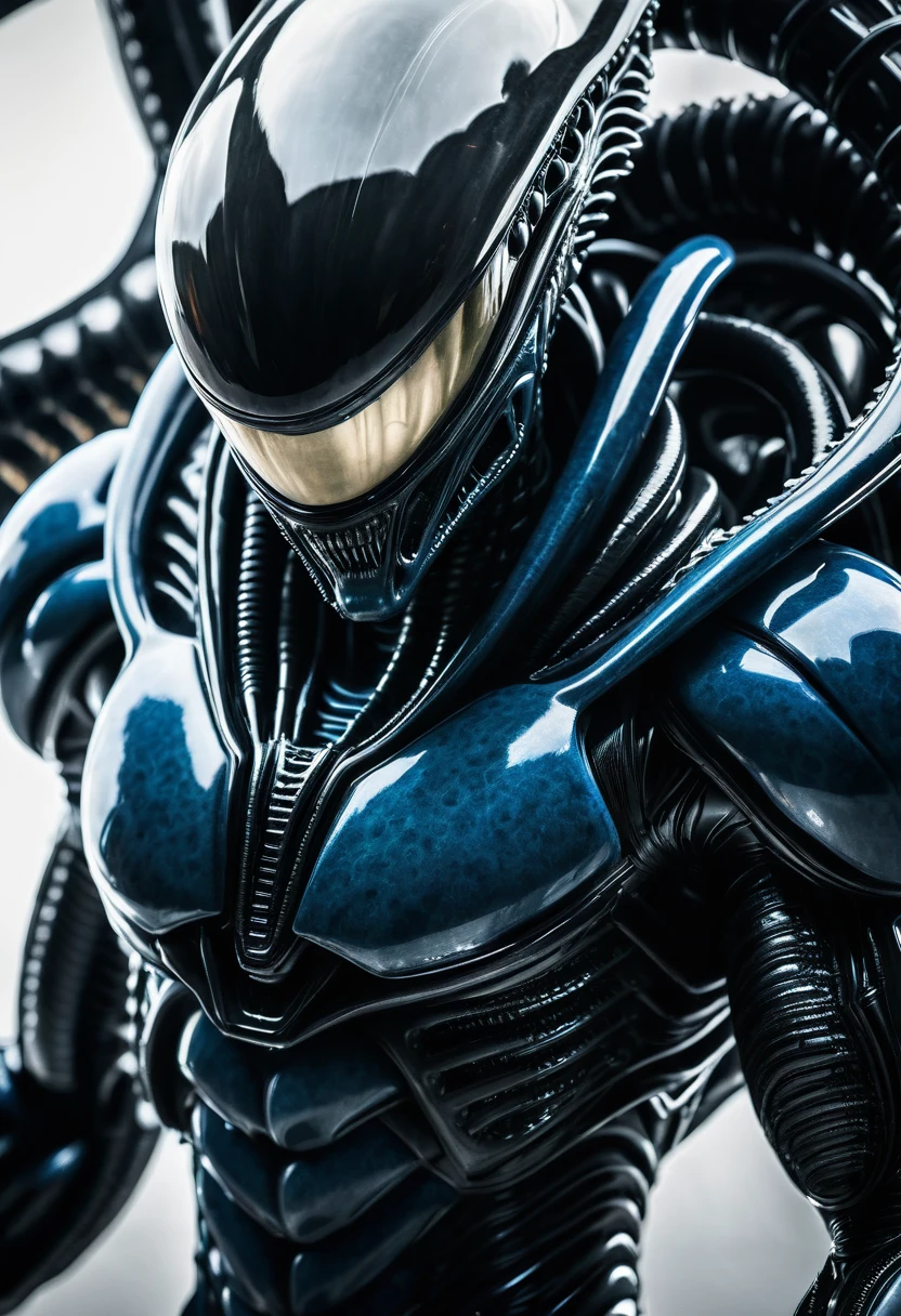 ((((Extreme close-up Xenomorph Alien the eighth passenger wearing the Superman suit surreal and cinematic images HD color Splash))))
