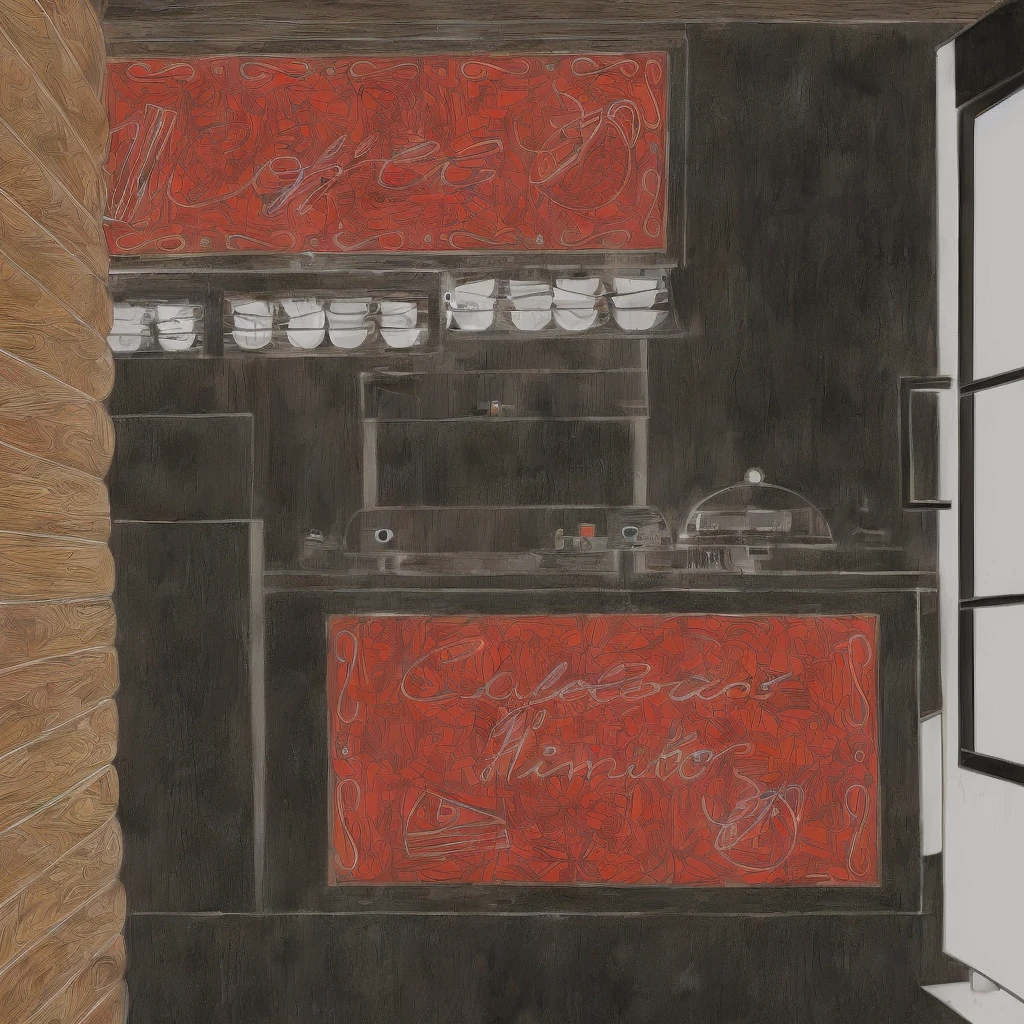 there is a drawing of a cafeteria with a sign on the counter, cafeteria, small hipster cafeteria, cozy cafeteria background, interior ilustrado do starbucks, detalhou um café de jazz vazioteria, cafeteria, cafeteria interior, cafeteria for mice, mysterious cafeteria girl, inspirado em Oswaldo Viteri, café da lanchonete, Renderização 2D, inspirado em Carlos Catasse
