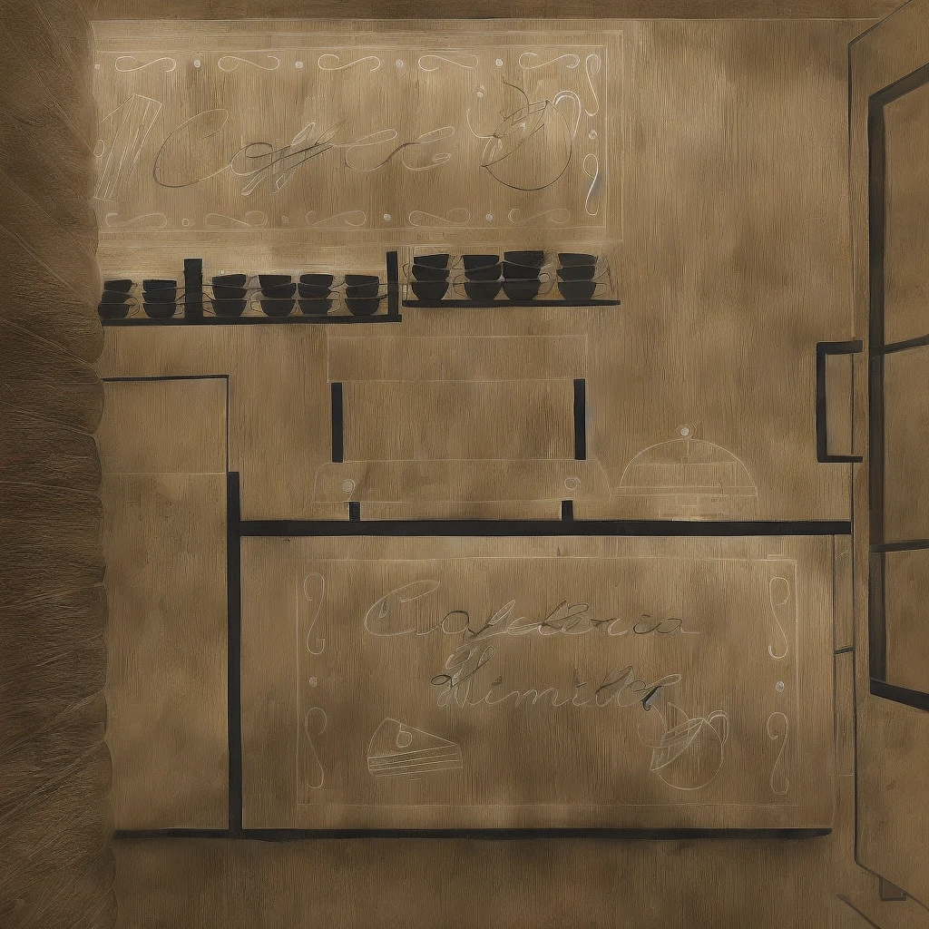 there is a drawing of a cafeteria with a sign on the counter, cafeteria, small hipster cafeteria, cozy cafeteria background, interior ilustrado do starbucks, detalhou um café de jazz vazioteria, cafeteria, cafeteria interior, cafeteria for mice, mysterious cafeteria girl, inspirado em Oswaldo Viteri, café da lanchonete, Renderização 2D, inspirado em Carlos Catasse
