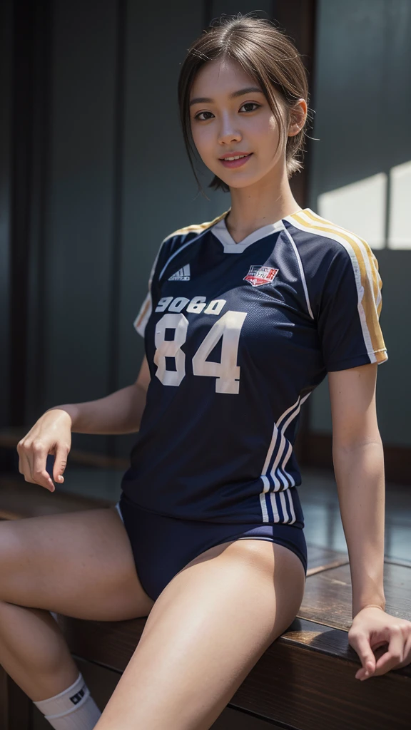 (Volleyball Uniforms)Mix 4,Very detailedな (8K, RAW Photos, 最high quality, masterpiece: 1.45), (Realistic, Realistic: 1.37), (Ultra-high resolution)(Textured skin)(Very detailed)(high quality)(最high quality)(First Person View)Beauty Women,smile,short hair