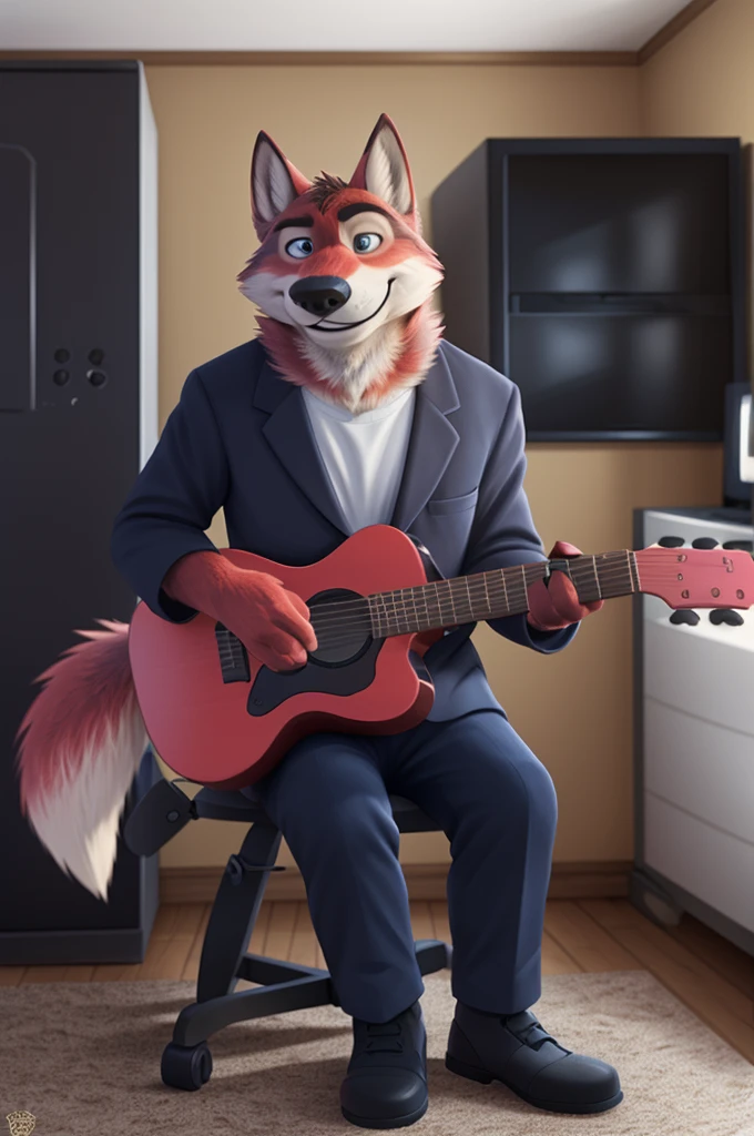 Ivan Fedorovich Wolfbach (Novosibirsk) ,tall handsome, wolf,young, 24 years, brown fur,Kind,(red body:1.3),beautiful blue eyes,Novosibirsk,dressed, blazer,White shirt,trousers,shoes,самый Kind, canine, wolf, detailed fur, male, antro, paw pads, finger claws,at viewer, 5 fingers, paws, 5 fingers, smile, wrist watch, т nextel,by xenoforge, (difficult, high detail, digital photography, soft focus, RAW species палаты ,very close to the camera, species,Novosibirsk, smile, a good mood, positive, very close to the camera,Houses, sitting in a chair, plays guitar, hall, television, gaming console,
Photorealism, realistic, photorealistic, digital style, Subsurface scattering,Looking at the viewer, holds, child, lupus,
masterpiece, Best quality, ultra realistic, 8 k)