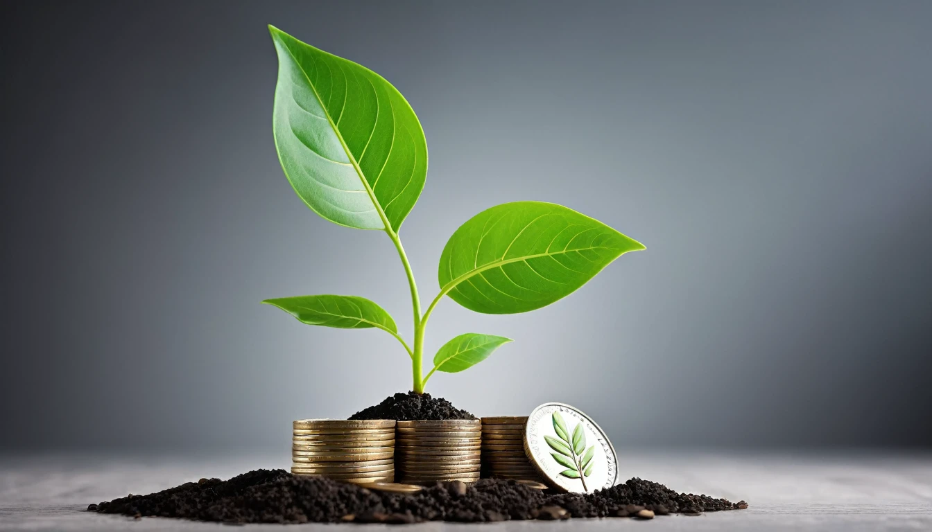 a plant shoot that grows from a coin. green investment concept. plant investment trees. financial growth concept