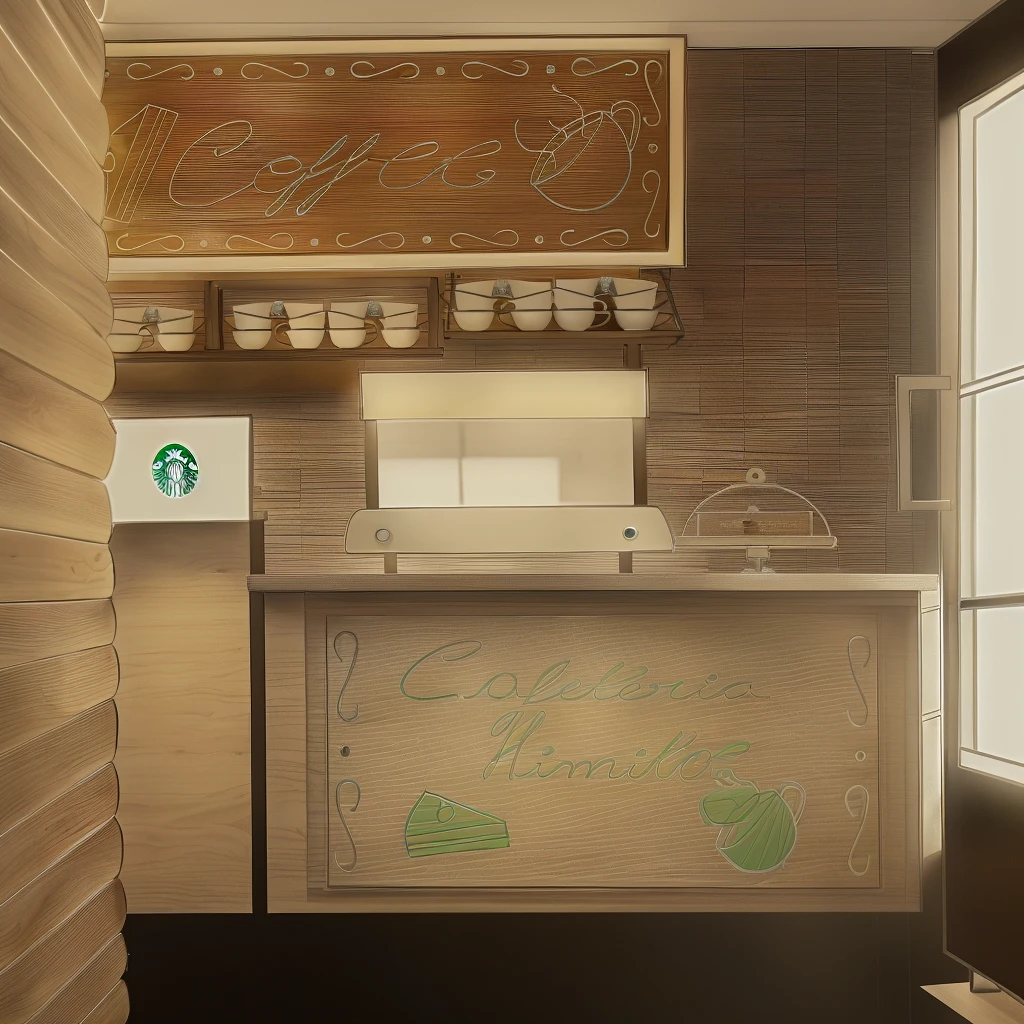 there is a drawing of a cafeteria with a sign on the counter, cafeteria, small hipster cafeteria, cozy cafeteria background, interior ilustrado do starbucks, detalhou um café de jazz vazioteria, cafeteria, cafeteria interior, cafeteria for mice, mysterious cafeteria girl, inspirado em Oswaldo Viteri, café da lanchonete, Renderização 2D, inspirado em Carlos Catasse