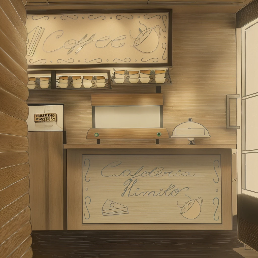 there is a drawing of a cafeteria with a sign on the counter, cafeteria, small hipster cafeteria, cozy cafeteria background, interior ilustrado do starbucks, detalhou um café de jazz vazioteria, cafeteria, cafeteria interior, cafeteria for mice, mysterious cafeteria girl, inspirado em Oswaldo Viteri, café da lanchonete, Renderização 2D, inspirado em Carlos Catasse