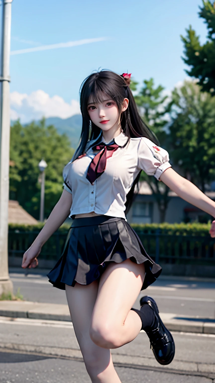 (Very delicate and beautiful:1.2)super model,,Big Breasts,Beautiful breasts,voluptuous,【bike shorts】,,【3girls】,,Highest quality, High resolution, 8K,Kick in a hurry,mini skirt,uniform,Two girls high-kicking a man