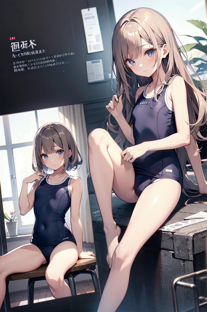 high quality、最high quality、Complete limbs、Ultra-high resolution、Sparkling eyes、Full Finger、Slender beauty、Knee-length、School Swimsuit、School Swimsuit、Back Angle、surprised