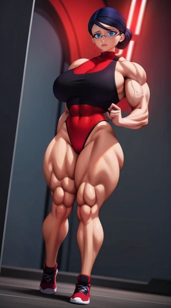 a very muscular female bodybuilder, extremely detailed, athletic body, red sports bra and panties, dynamic pose, artistic lighting, dramatic shadows, cinematic composition, photorealistic, high contrast, vivid colors, 8k, hyper detailed
