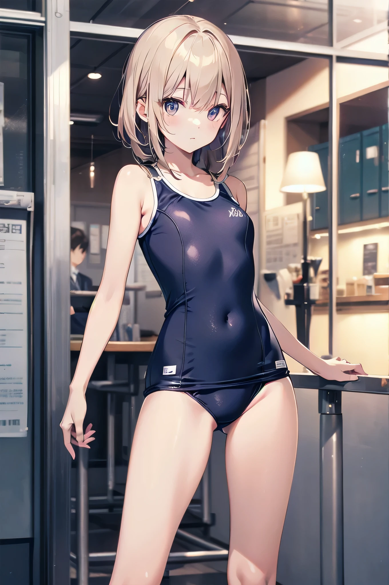 high quality、最high quality、Complete limbs、Ultra-high resolution、Sparkling eyes、Full Finger、Slender beauty、Knee-length、School Swimsuit、School Swimsuit、Back Angle、surprised