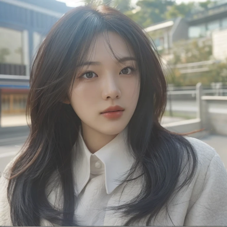Best Quality, 8k, Masterpiece, (Portrait: 1.3), (photo realistic:1.4), (hyper realistic:1.4), Sharp Focus, looking at viewer, (smoother lighting:1.1), (increase cinematic lighting quality:0.9), realistic lighting, backlighting, light on face, ray trace, (brightening light:1.2), (Increase quality:1.4), sharp detail, (best quality real texture skin:1.4), finely detailed eyes, black_eyes, finely detailed face, 25 year old Korean woman
