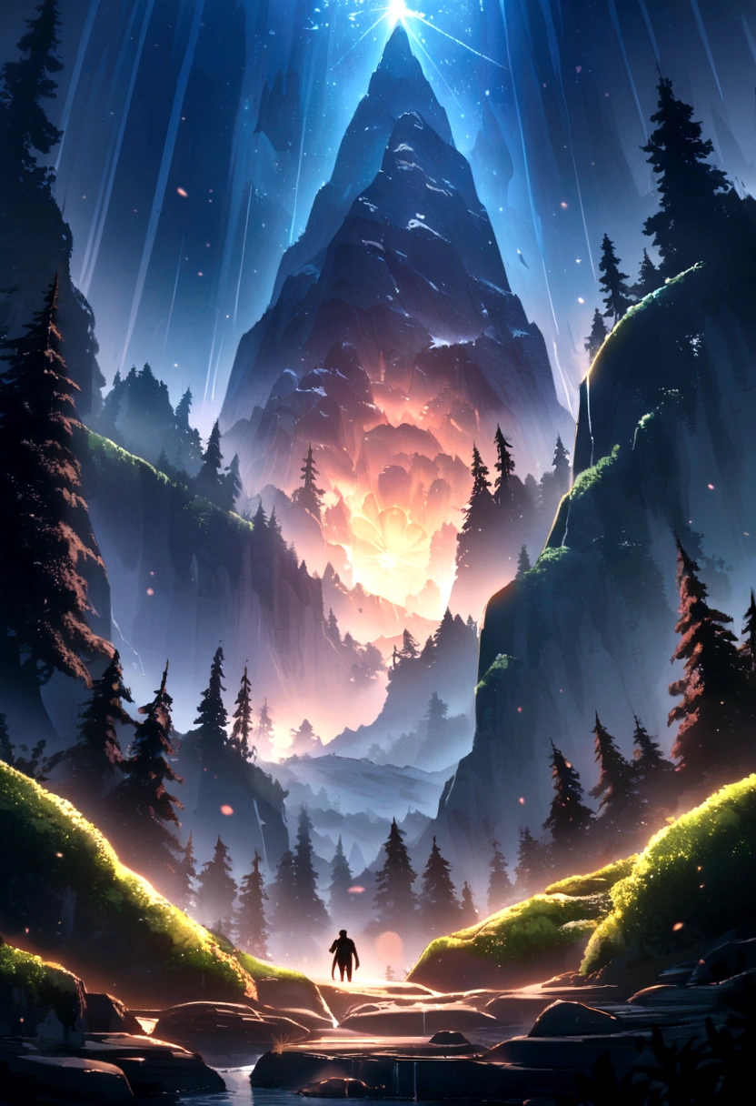 Mountain in heaven with night full of starts with spidermen side tree