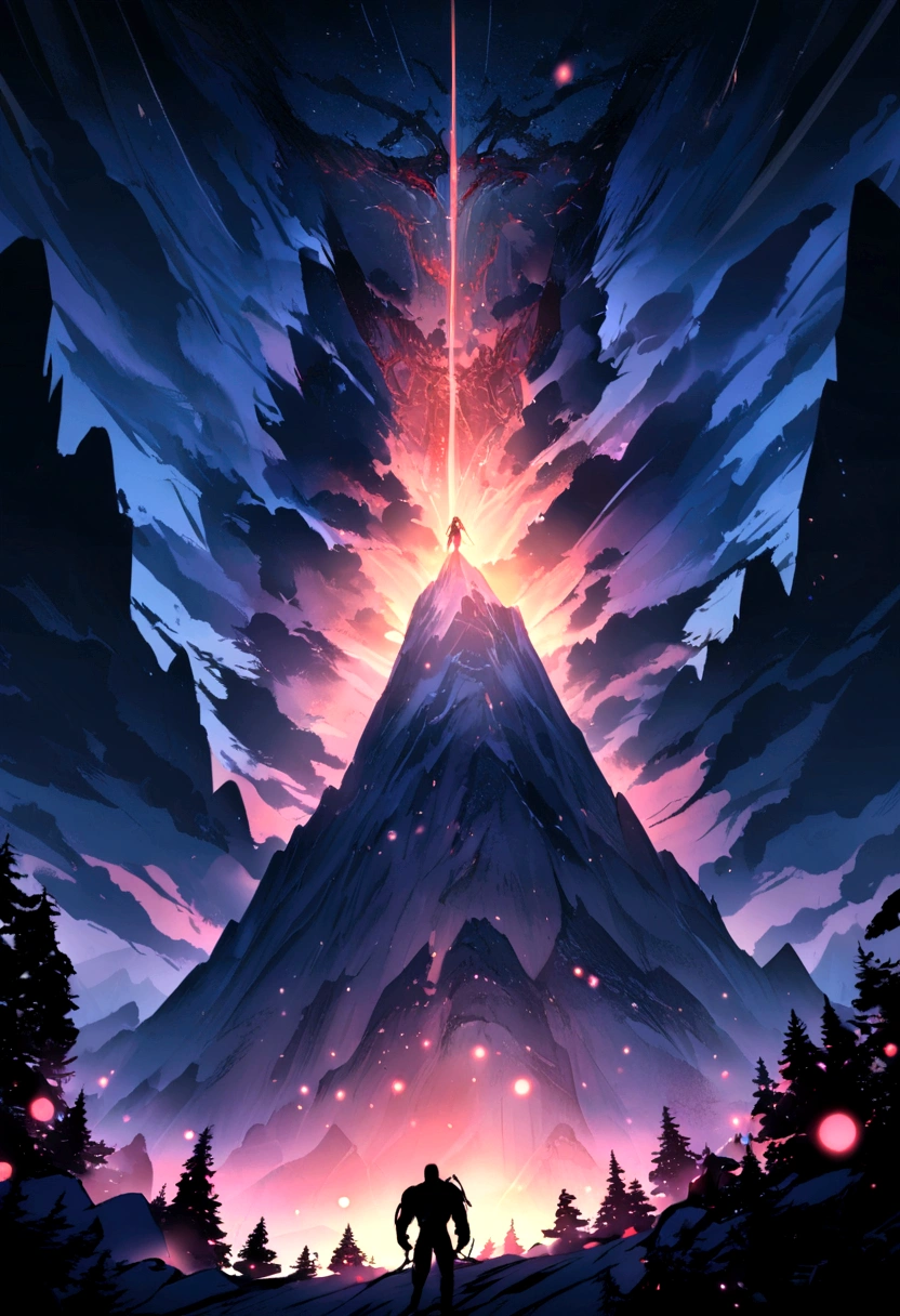 Mountain in heaven with night full of starts with spidermen side tree