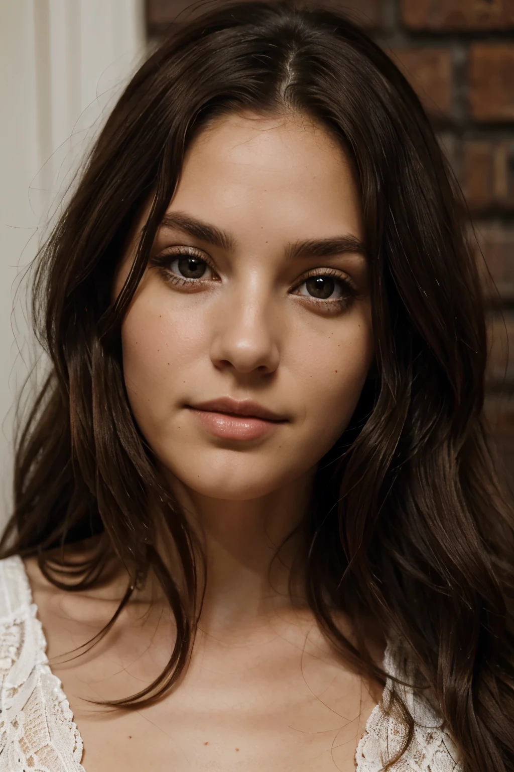 beautiful white women, old money look, dark brown eyes, dark brown wavy long hair, real skin texture