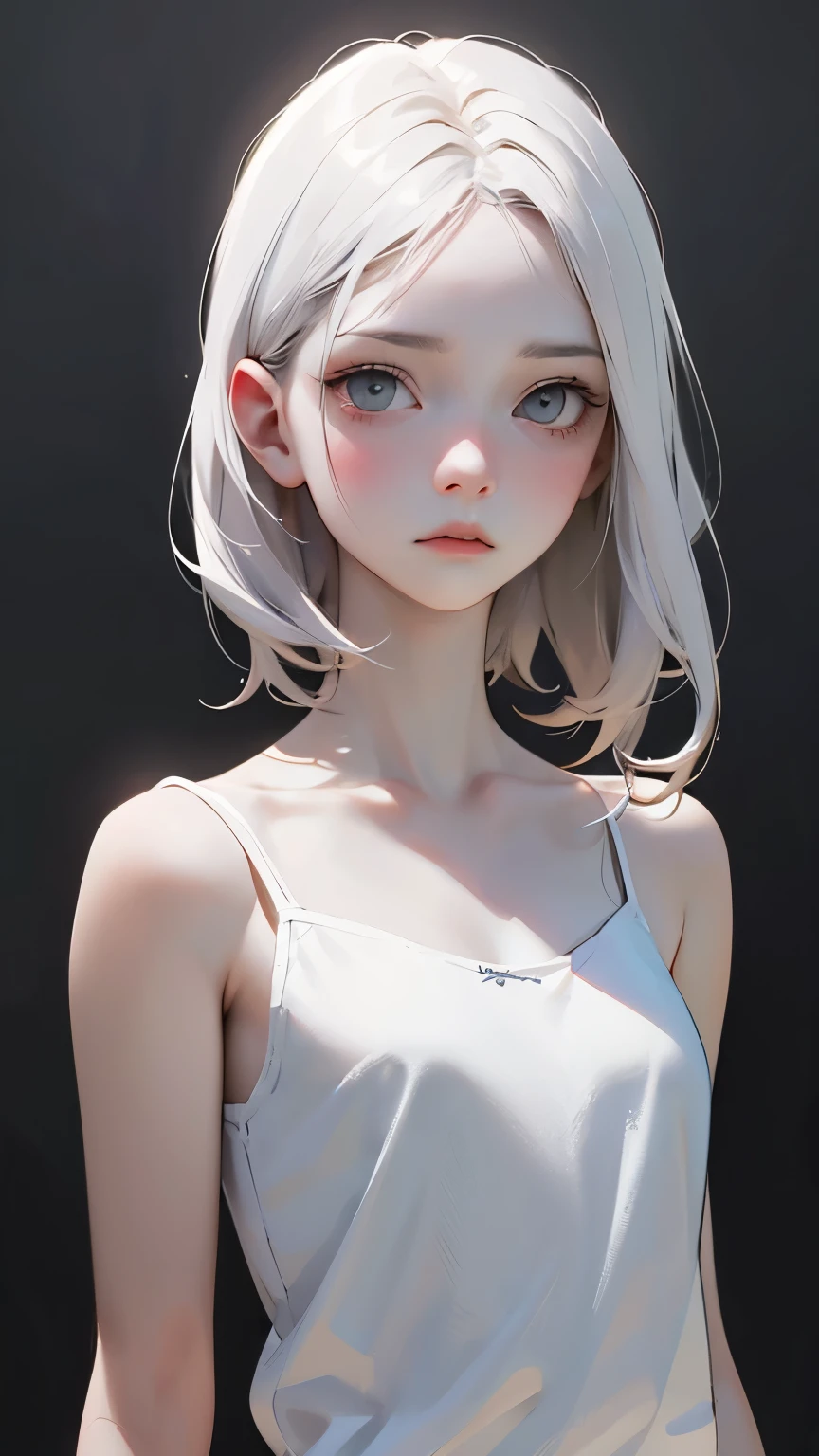 Low Leg、Low rise、Fearful expression、(((Realistic images)))、Translucent white skin、White camisole、((The girl's upper body is visible))、the skin is transparent、Make the expression more realistic、thin, soft and smooth hair、Highlight wrinkles in clothing、Highest quality、High resolution、Extremely detailed 8K、 (Ultra HD、Very detailed、Very detailed、Very realistic、Ultra-realistic、Realistic)、One Girl、One thumb、View 4 books、The underwear you are wearing is very soft and pleasant to the touch...、Stagnation、Beautiful girl with slim body、Waist-length platinum blonde hair、Grey Eyes、My Room、Chic monochrome room、Foliage plant