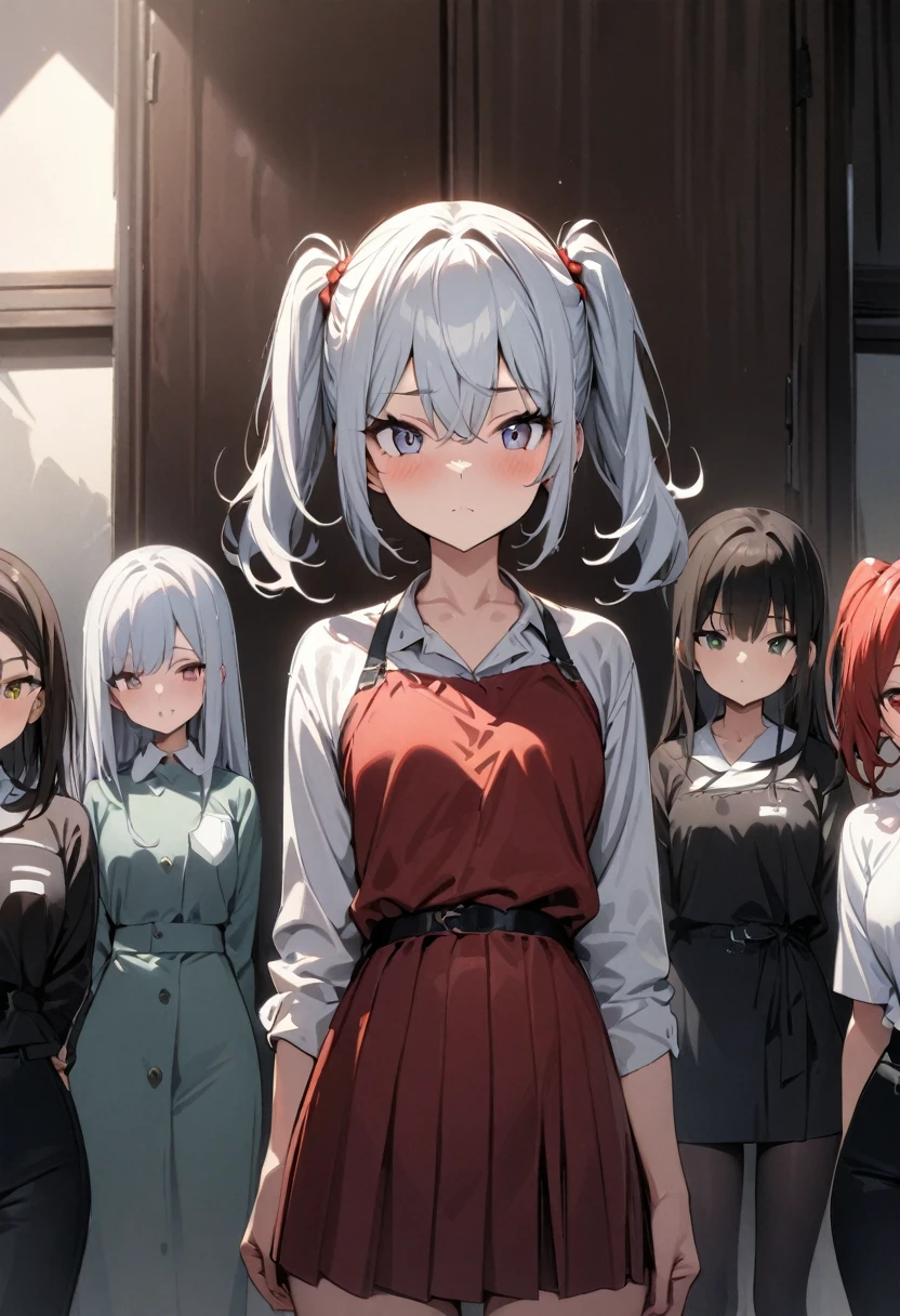 lineup,Multiple Girls,straight-on,tow side up,masterpiece, best quality, very aesthetic, absurdres,black,red,White,Silver,masterpiece, best quality, very aesthetic, Absurdres Student