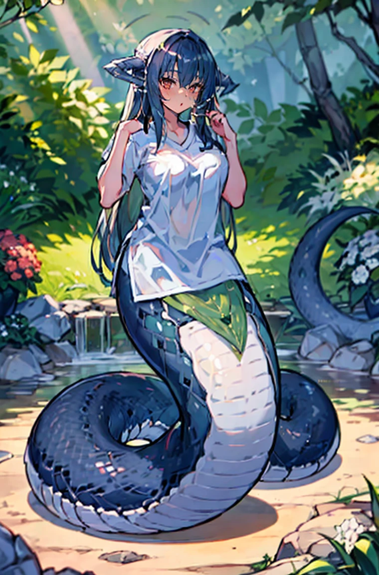 1 girl, lamia, scales, White shirt, whole body, outdoor,