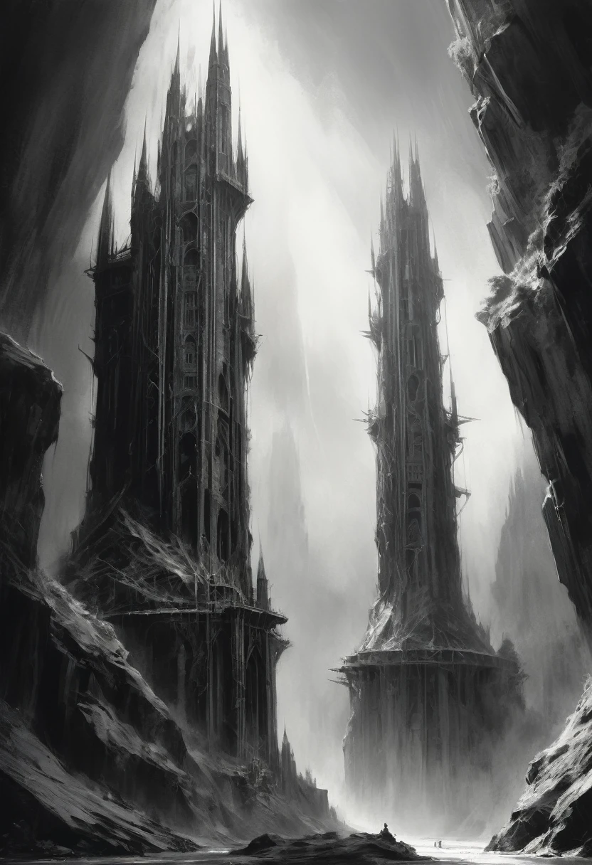 stunning black and white graphite sketch of The Two Towers, panaramic shot, from The Lord Of The Rings trilogy, in dynamic pose, by Anna Razumovskay, (by Alyssa Monks:1.1), by Joseph Lorusso, by Lilia Alvarado, beautiful lighting, sharp focus, 8k, high res, (pores:0.1), (sweaty:0.8), Masterpiece, Nikon Z9, Award - winning photograph, --ar 16:9 --style raw --stylize 750 --niji 6, perfect composition, beautiful detailed intricate insanely detailed octane render trending on artstation, 8 k artistic photography, photorealistic concept art, soft natural volumetric cinematic perfect, wide angle view 