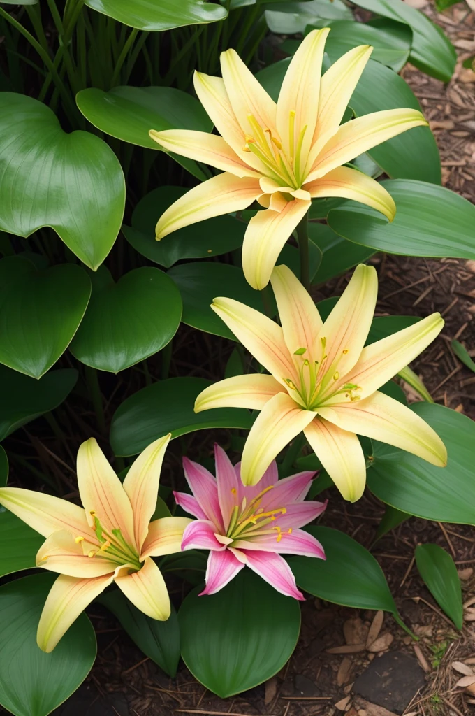 Yellow pink and green lily