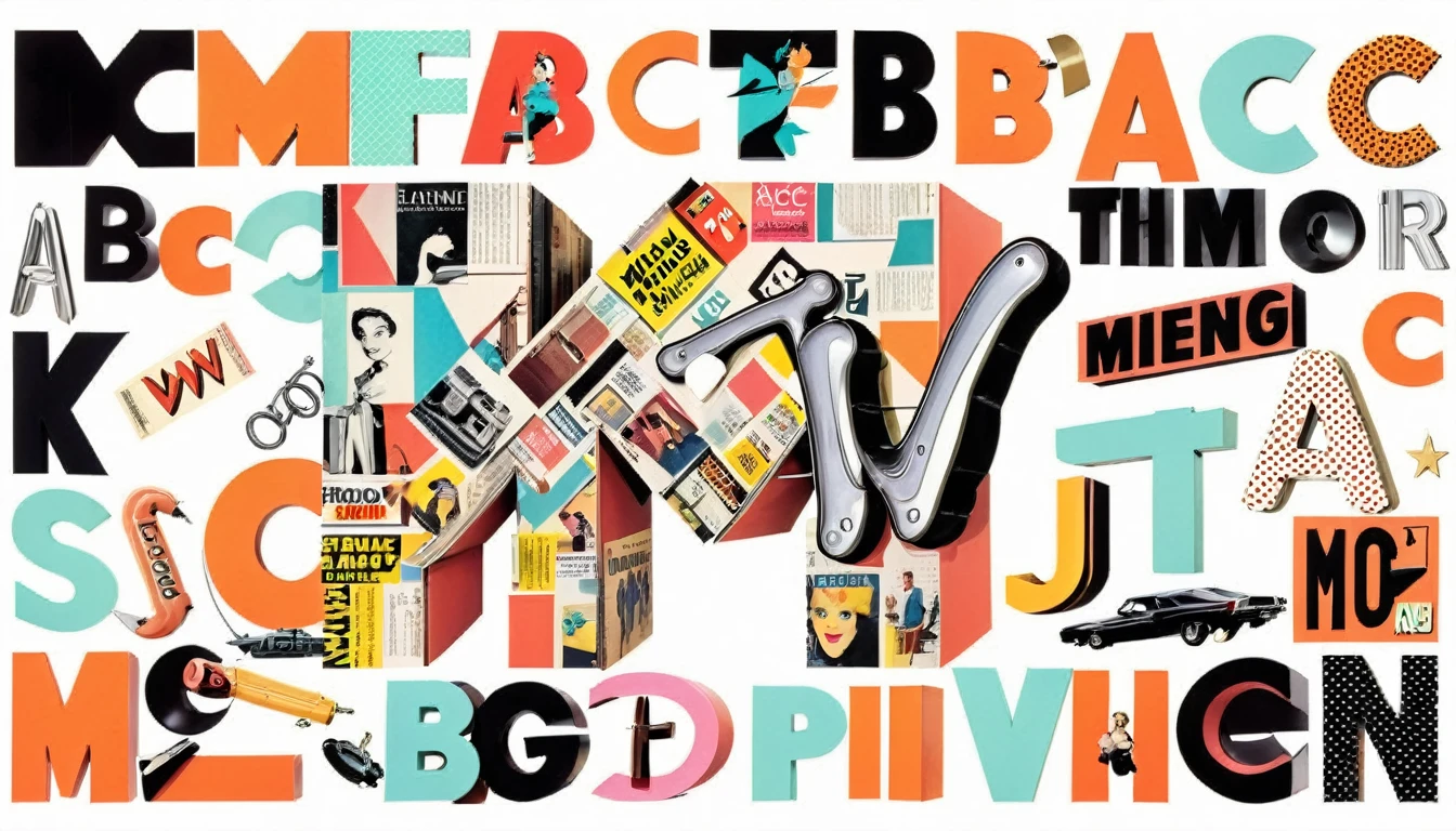 collage lettering , abc , separated characters, isolated over white background, retro magazine