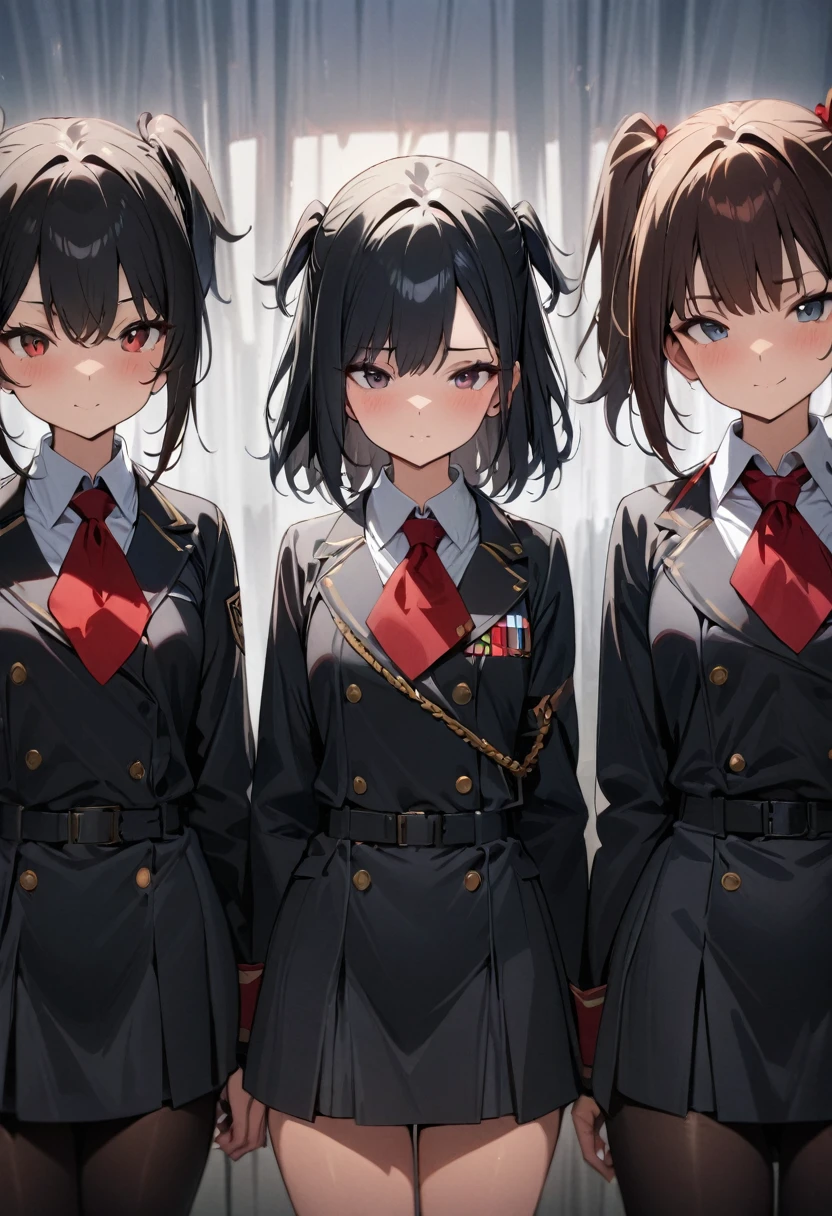 lineup,Multiple Girls,straight-on,tow side up,masterpiece, best quality, very aesthetic, absurdres,black,red,White,Silver,masterpiece, best quality, very aesthetic, Absurdres Student,uniform