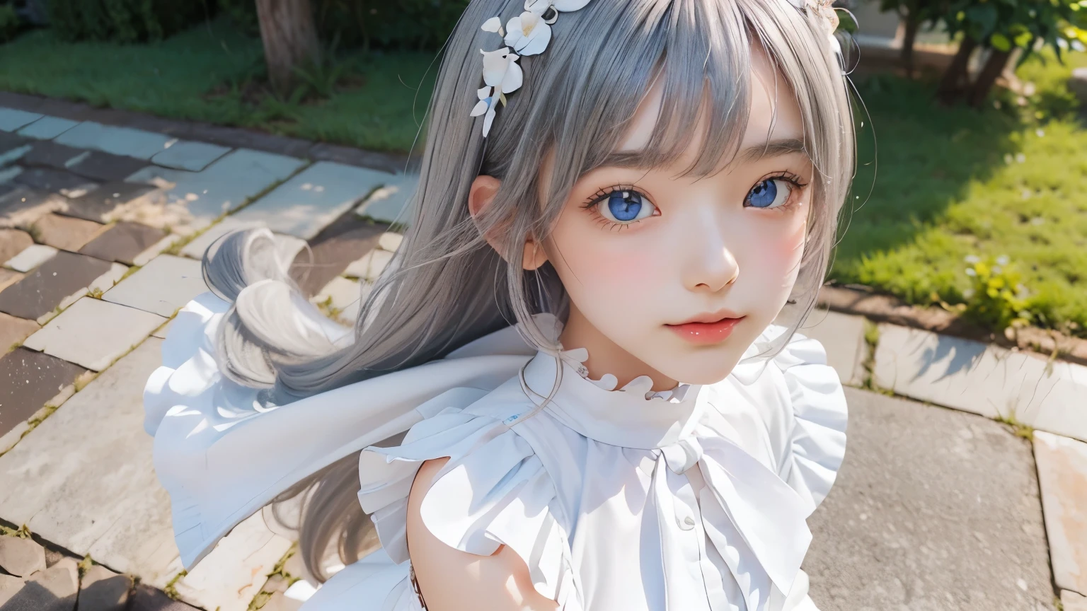 detailed face, cute face, ((masterpiece)), (Highest quality))), (Character design sheet, National costume, same characters, front, ~ side, return), figure, 1 girl, whole body, Silver Hair, eyes hair, Beautiful Eyes, Princess Cut, Environmental change scene, Short skirt, Shyness, woman, girl, Are standing, Gothic Lolita, VTuber, Chartern Betarola, (simple returnground, white returnground: 1.3) ( masterpiece:1.2), (Highest quality:1.3)
