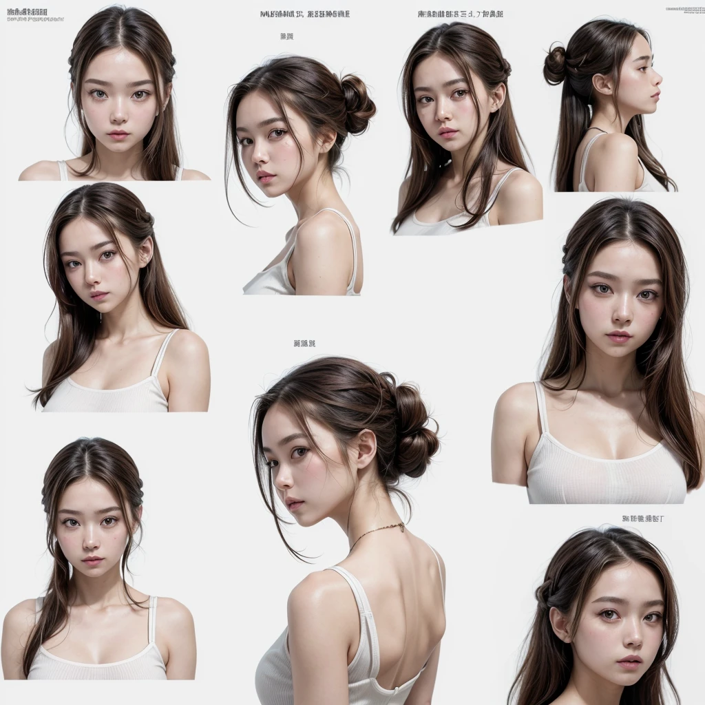 ((masterpiece)),(((Best Quality))),(character design sheet, Same character, forehead, side, Back), illustration, 1 girl, Hair color, hits, hairstyle fax, eyes, environmental change scene, hairstyle fax, Pose Zitai, female, Charturnbetalora, (simple Background, white Background: 1.3), --6