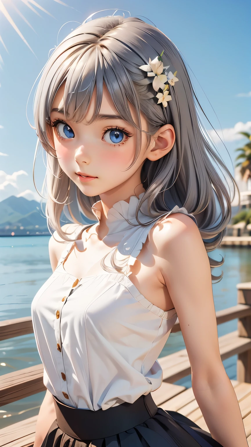 detailed face, cute face, ((masterpiece)), (Highest quality))), (Character design sheet, National costume, same characters, front, ~ side, return), figure, 1 girl, whole body, Silver Hair, eyes hair, Beautiful Eyes, Princess Cut, Environmental change scene, Short skirt, Shyness, woman, girl, Are standing, Gothic Lolita, VTuber, Chartern Betarola, (simple returnground, white returnground: 1.3) ( masterpiece:1.2), (Highest quality:1.3)