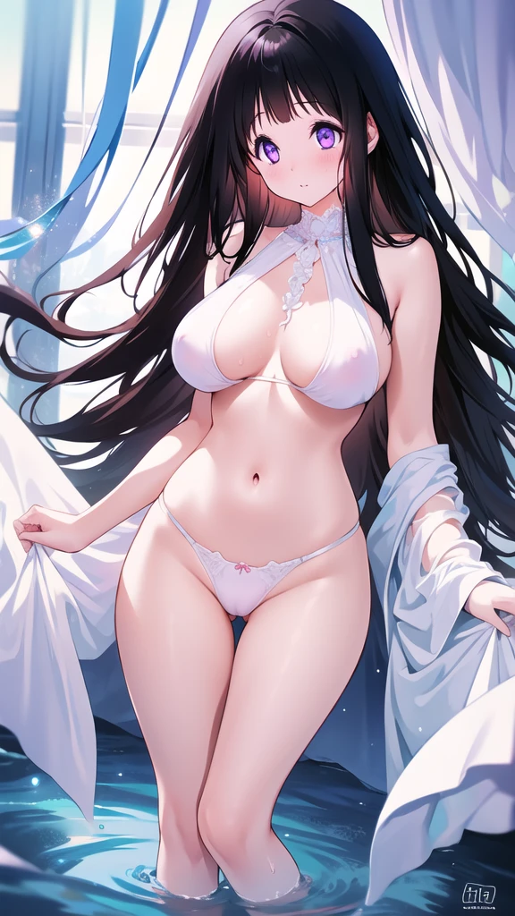 Beautiful Chitanda,只有一个beautiful girl,Purple Eyes, Black Hair, Natural straight hair, Straight bangs,Extremely refined,open your lips,Face is so red,Very white skin,Skin as delicate as porcelain,Glowing skin,big eyes,Flowing long hair,beautiful girl, Like a dream,Slim,Slim waist,Soft, (Sensual), (Kawaii), Dream quality,in the river,Hands covering thighs,Sweaty and sweaty,Profile,Side breasts,Underwear Rain,(Completely naked),Gluteal groove,Completely naked的背部,nacked hip,Bare belly,very close,Deep V neckline,Loose neckline,Beautiful big breasts,No pants,Delicate clavicle,Delicate hands and feet,Bare neck,There are no clothes around the neck,Bare thighs,Exposing the groin,Camel toe,extremely shy,Ultra-high resolution, (masterpiece:1.2, best quality), (Delicate and beautiful eyes: 1.2), (Beautiful and delicate face)