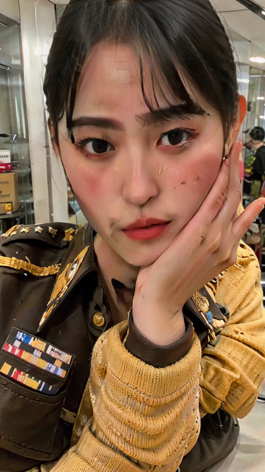 (((masterpiece:1.3,8K、High resolution、highest quality、High resolution、Perfect lighting)))、One girl、((Miniskirt,Police Cosplay,Big Tits:1.2))、White skin、Natural Makeup、(No bangs)、((Black Hair、No bangs、Straight Long Hair))、(Big Tits:1.4)、(((((Full body photo)))))、(((Looking into the camera)))、Embarrassing,Embarrassed face,blush,Bedroom、Sculptural installation、skinny,
