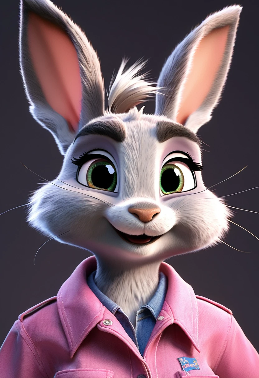 8K,ultra Quality, Araffe in a pink shirt and denim shorts posing for a photo., An image of Senior Environment Artist, Zbrush Central Contest Winner, furry art, Judy Hopps from zootopia, Judy Hopps, a portrait of Judy Hopps, photorealistic disney, zootopia style, zootopia movie style, Sweet ultra-realistic bunny, lola bunny fanart, realistic disney photo