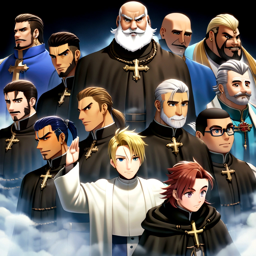 chiseled man with glasses and beard wearing a priest&#39;s robe, to the priests alone, Jose Moncada, henrique alvim corrêa, to be returned, icaro carvalho, gui guimaraes, salustiano garcia cruz, david rios ferreira, carmelo blandino, rise of henry, christian orrillo