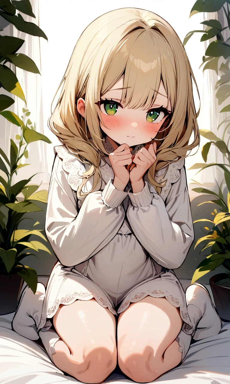 (masterpiece), best quality, expressive eyes, perfect face, cute , blonde hair, green eyes, full body, (1girl), (((cute white outfit)))