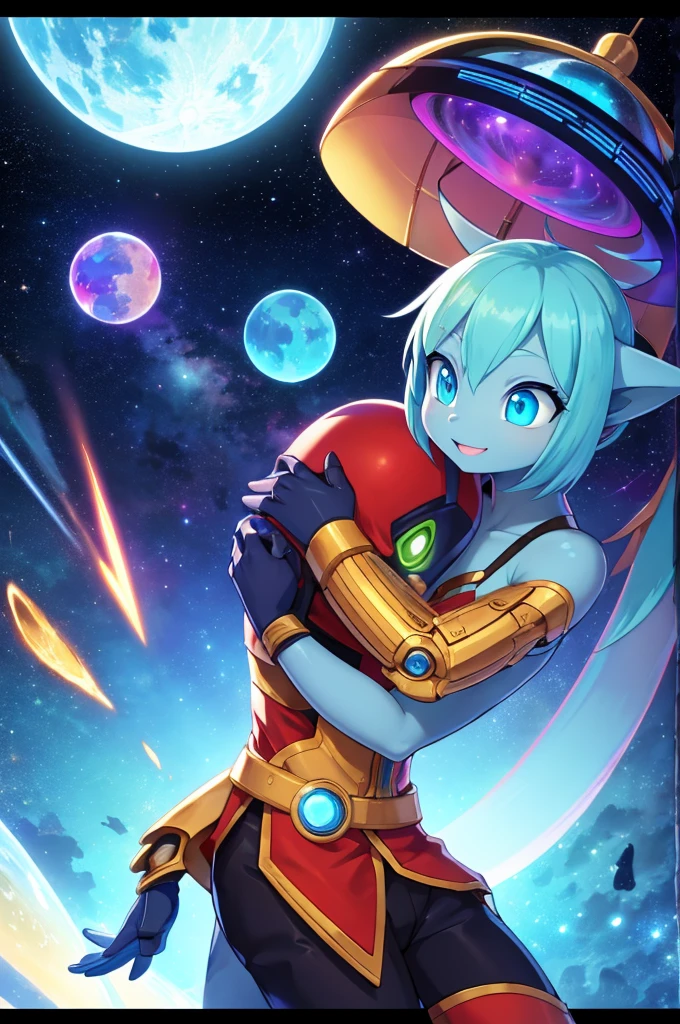 Zyron, the animated alien, was a vibrant and curious being from the planet Xylor. With her luminescent blue skin and color-changing eyes, he explored galaxies in his ship full of futuristic gadgets. Zyron loved learning about different cultures and sharing his incredible stories. Your robot companion, Gizmo, always by your side, helped him translate unknown languages and solve intergalactic puzzles. With your contagious humor, Zyron made friends wherever he went, spreading laughter and joy. He attended cosmic parties, dancing to the rhythm of the stars, and helped resolve conflicts between neighboring planets with his unique diplomacy. Zyron believed in universal peace and worked tirelessly to unite distant civilizations, making the universe a more harmonious place. Their adventures were narrated in holograms transmitted throughout the cosmos., inspiring young aliens to follow in their footsteps and explore the infinite with an open heart and curious mind.