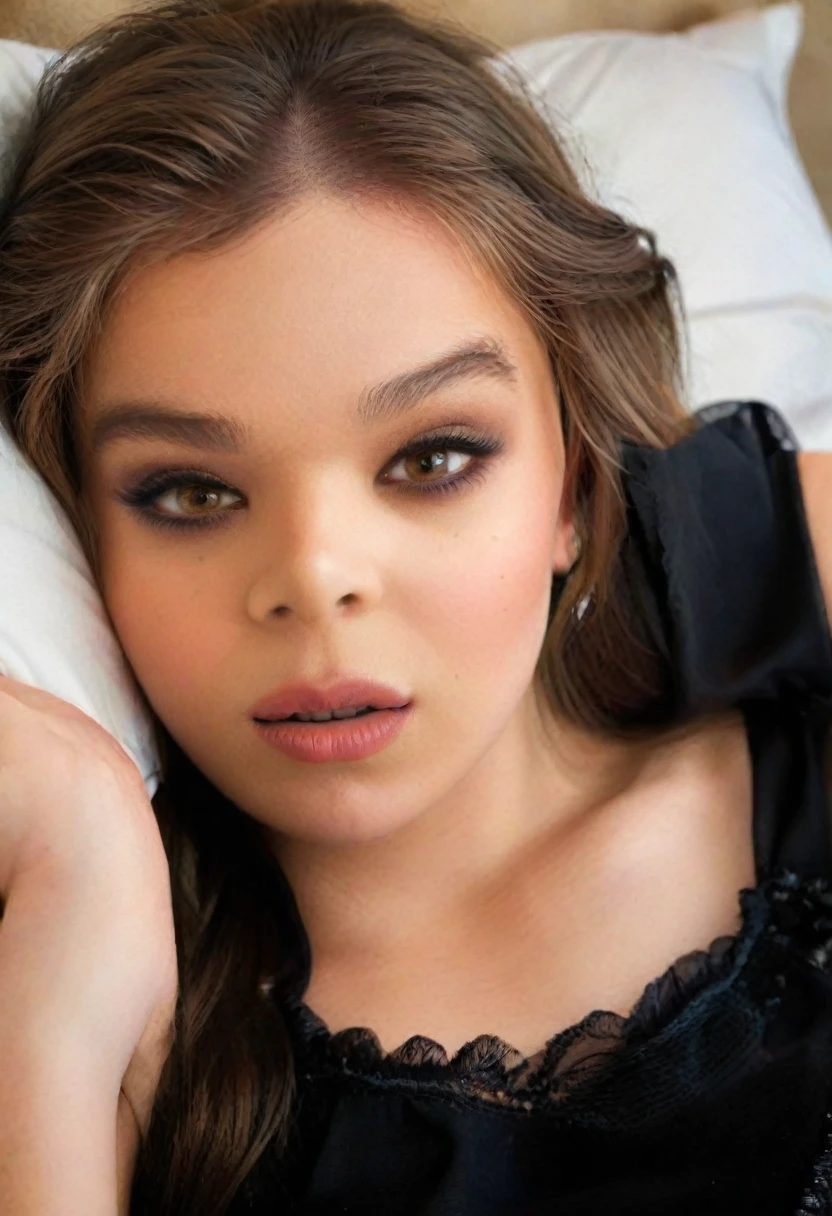 (Best quality, A high resolution, ultra detailed), HDR, (realistic, photographic, photo-realistic:1.37), portraits, Black nightgown, beautiful detailed eyes, beautiful detailed lips, (Thin, slim), (sexual:1.1), (young:1.1), 18 year old woman, one girl, Lying on the bed, with a realistic photo aesthetic