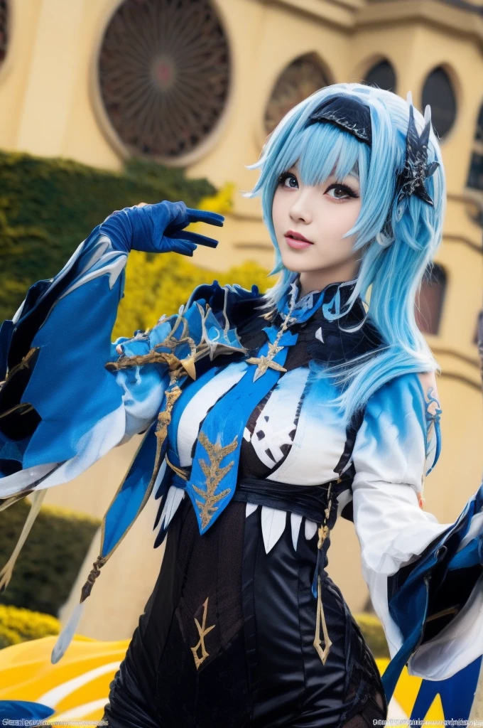 araffe dressed in a blue wig and black dress holding a bird, ornate cosplay, anime cosplay, anime girl cosplay, inspired by Leng Mei, hatsune miku cosplay, cosplay, glamourous cosplay, rimuru tempest, rococo cyberpunk, vocaloid, professional cosplay, cosplay photo, profile shot of rimupru tempest, costume with blue accents