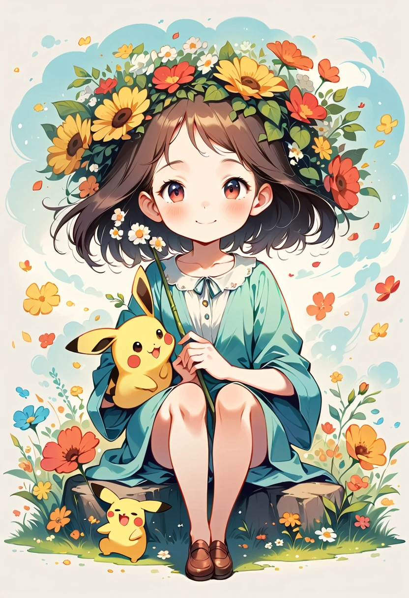 ((anime:1.4,illustration)),(masterpiece, top quality, best quality),(ultra-detailed, absolutely resolution),((16k, high res)), (((Illustrate a charming scene of Pikachu using an umbrella as a parasol on a sunny day. Pikachu should be walking in a park with the sun shining brightly. The umbrella should have a bright, colorful design, and Pikachu should be smiling happily. Include elements like flowers and a clear blue sky to enhance the sunny atmosphere.)) ((cozy lofi illustration:1.4)), ((anime:1.4, illustration)),(masterpiece, top quality, best quality),(ultra-detailed, absolutely resolution),((16k, high res))