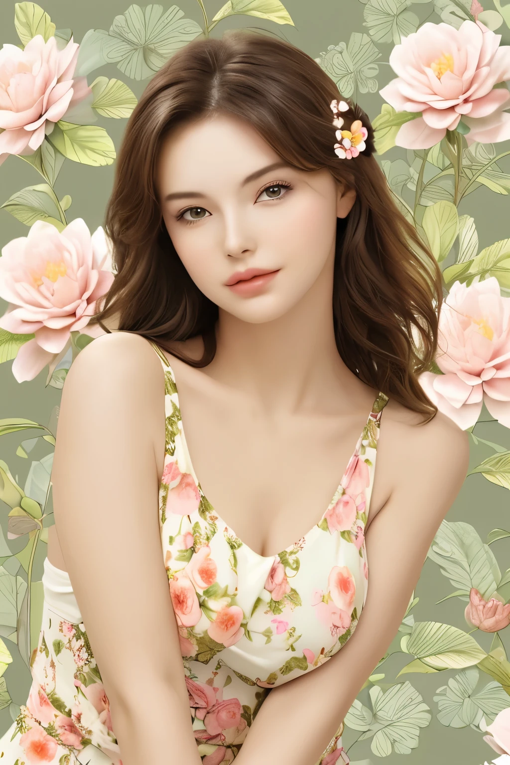 Beautiful woman on beautiful flower background,