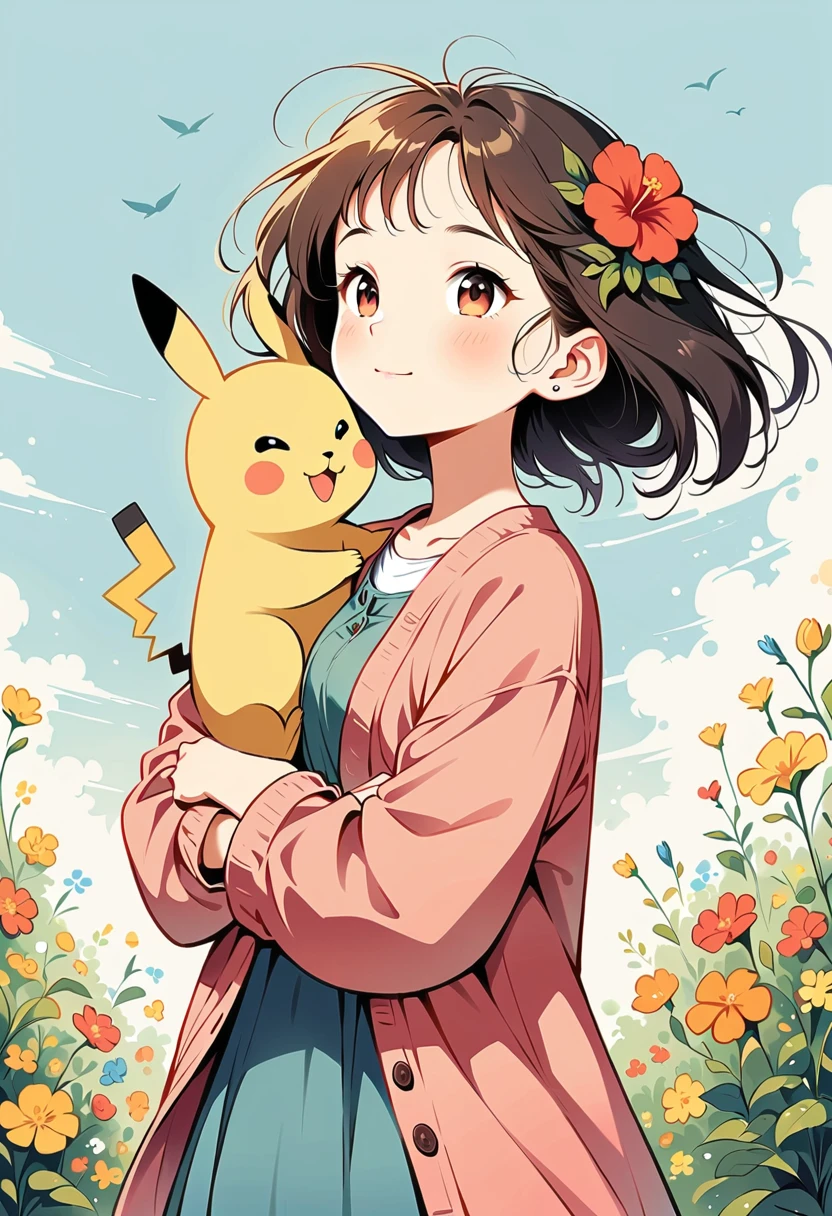 ((anime:1.4,illustration)),(masterpiece, top quality, best quality),(ultra-detailed, absolutely resolution),((16k, high res)), (((Illustrate a charming scene of Pikachu using an umbrella as a parasol on a sunny day. Pikachu should be walking in a park with the sun shining brightly. The umbrella should have a bright, colorful design, and Pikachu should be smiling happily. Include elements like flowers and a clear blue sky to enhance the sunny atmosphere.)) ((cozy lofi illustration:1.4)), ((anime:1.4, illustration)),(masterpiece, top quality, best quality),(ultra-detailed, absolutely resolution),((16k, high res))