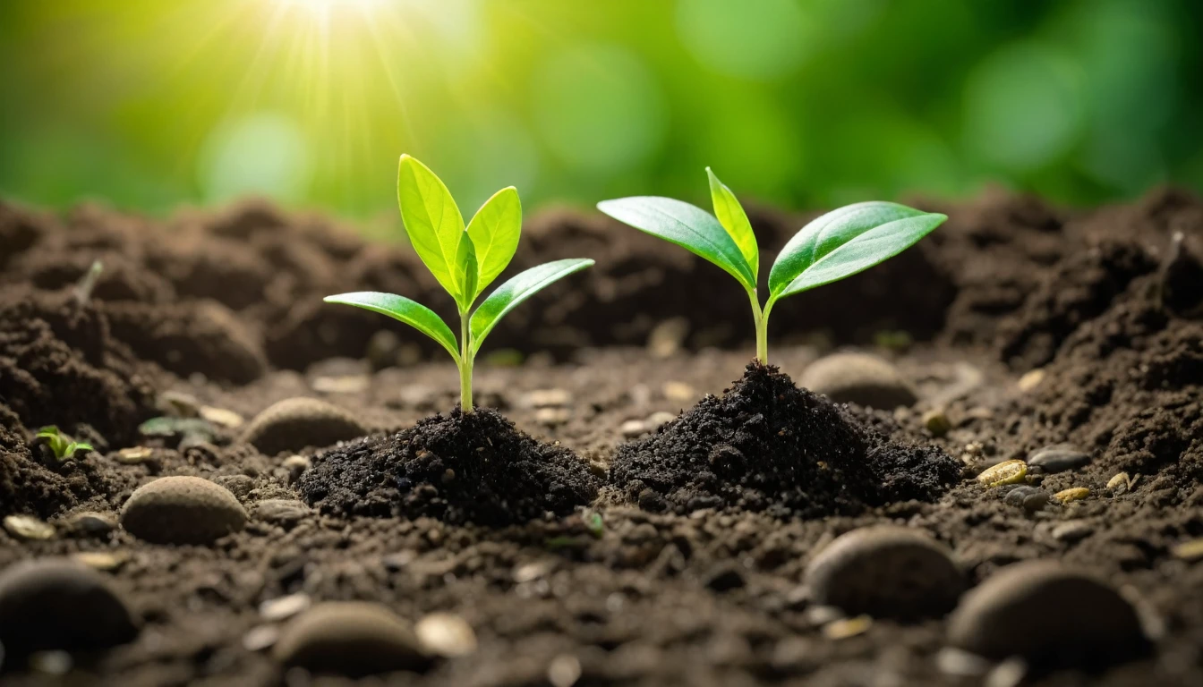 A seedling is growing on a coin lying on the ground. Green investment concept ,Rising money to invest. financial growth concept