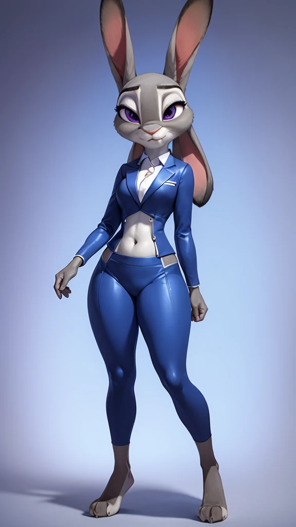 best quality, masterpiece, solo, 1girl, JudyHopps, skirt suit, (((two-piece suit))), bikini outfit
